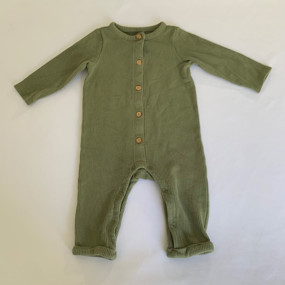 Cat Jack Baby Ribbed Long Sleeve Romper Jumpsuit Green Unisex 12 Month Snap Boho